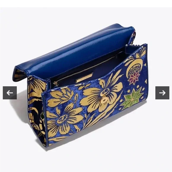Tory Burch Blue Fleming Velvet Cosmic Floral Small Convertible Shoulder Bag